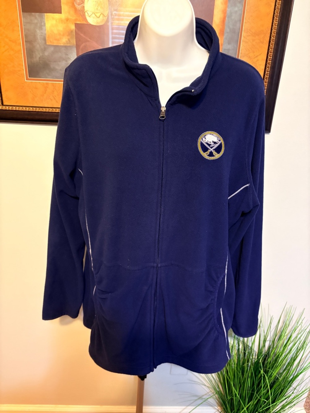 Majestic Buffalo Sabres Navy Blue Full-Zip Fleece Jacket with Team Patch